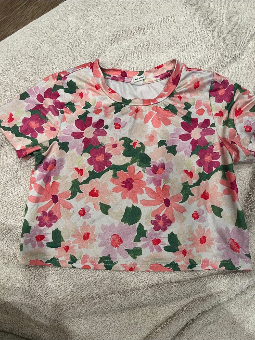 SHEIN Pink, Green & Coral Floral Short Sleeve Tee